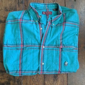 Vintage Teal Plaid Flannel Shirt//Oversized//90s